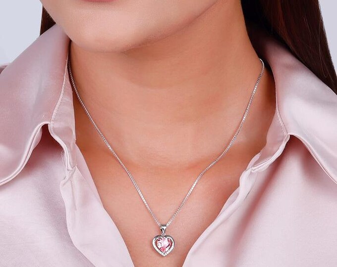 Pink Crystal Pendant, Dainty Silver Jewelry, Romantic Jewelry Piece For Everyday Elegant Style