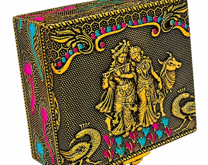 Handcrafted Indian Wooden Jewelry Box, Decorative Storage, Vintage Rajasthani Style Keepsake Box, 10x10x6 cm