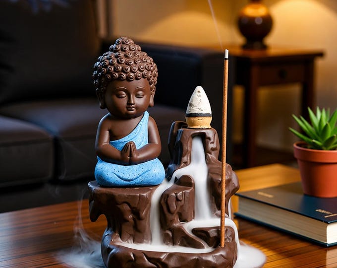 Buddha Backflow Incense Burner Waterfall Smoke Fountain Zen Meditation Home Decor