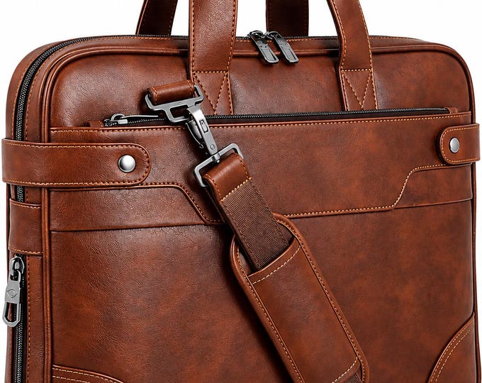 Brown Leather Laptop Briefcase, Work Office Travel Messenger Bag for Men