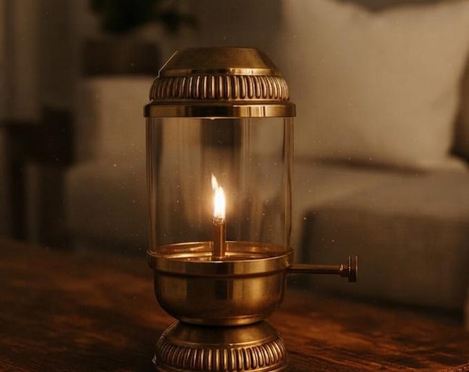 Solid Brass Oil Lamp, Vintage Tabletop Kerosene Lantern, Antique Home Decor, Miniature Hurricane Light