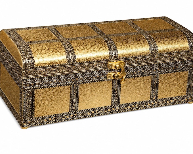 Antique Decorative Storage Chest, Vintage Wooden Jewelry Box, Ornate Treasure Trunk, Keepsake Box