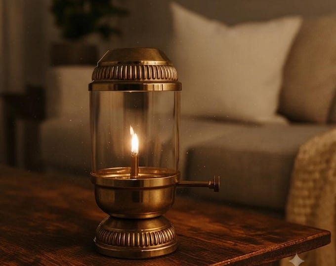 Solid Brass Oil Lamp, Vintage Tabletop Kerosene Lantern, Antique Home Decor, Miniature Hurricane Light