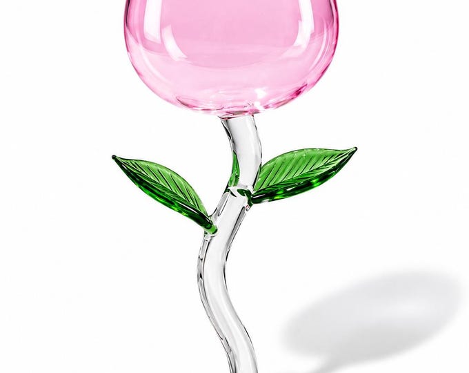 Pink Tulip Wine Glass, Floral Stem Goblet, Romantic Flower Glass, Elegant Wedding Gift