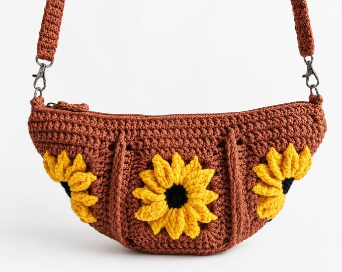 Crochet Shoulder Bag, Handmade Floral Boho Handbag