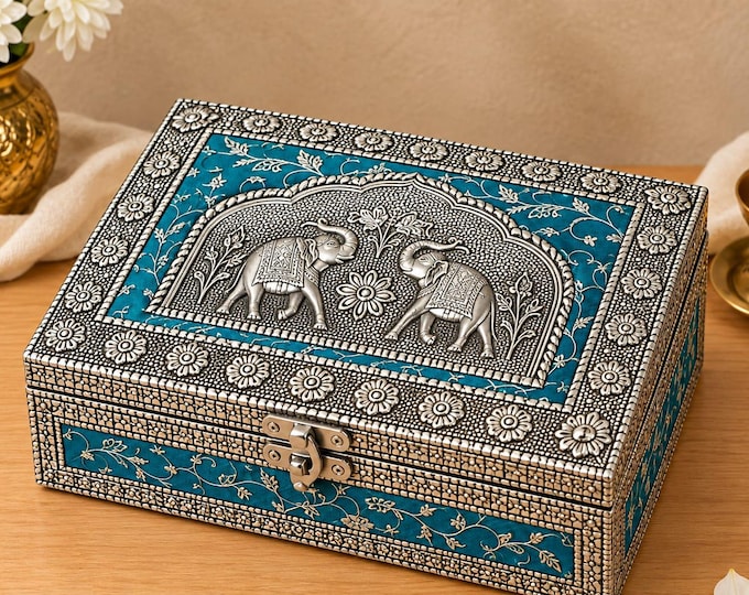 Indian Elephant Jewelry Box, Decorative Wooden Storage Chest, Rajasthani Trinket Box, Boho Keepsake Gif