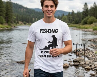 Fishing silhouette, T-Shirt | Fishing is Cheaper Than Therapy design