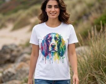 Colorful Watercolor Dog Portrait T-Shirt | Rainbow Spaniel Face