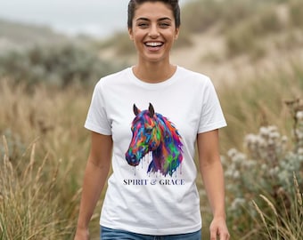 Colorful Watercolor Horse Spirit & Grace T-Shirt | Rainbow Horse Tee