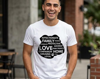 Bulldog Silhouette Word Cloud T-Shirt | Dog Family, Love, Protective Pet Words