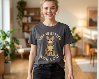 Tabby Cat Graphic T-Shirt | Life Is Better With A Cat Tee