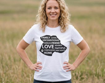 Jack Russell Word Cloud T-Shirt | Dog, Love, Family, Loyal Silhouette