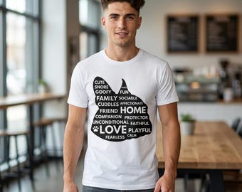 French Bulldog Silhouette Word Cloud T-Shirt | Dog, Home, Family, Cuddles