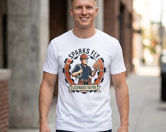 Electrician Sparks Fly Licensed to Fix T-Shirt | Electrician Vintage Logo Tee