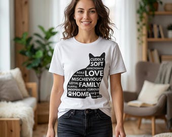 Cat Silhouette Word Art T-Shirt | Cuddly Soft Love Cat Typography