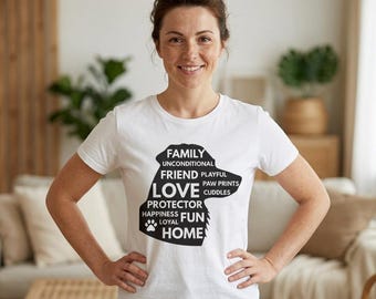 Border Collie Silhouette Word Cloud T-Shirt | Dog Family Friend Love Protector Paw Prints