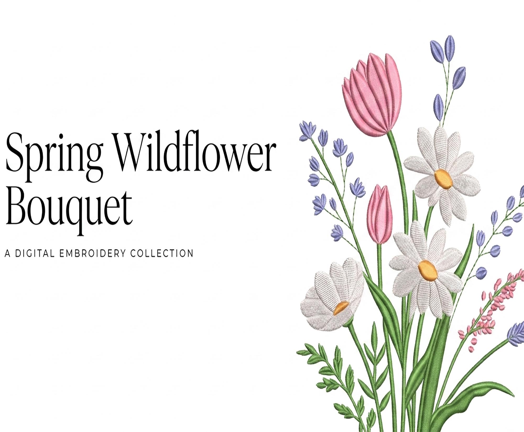 Spring Wildflower Bouquet Machine Embroidery Design | Tulips, Daisies ...