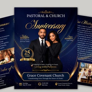 Invitation pour un anniversaire pastoral | Invitation pour un anniversaire de mariage | Modèle de dépliant pour un anniversaire pastoral | Programme pour un anniversaire d'église
