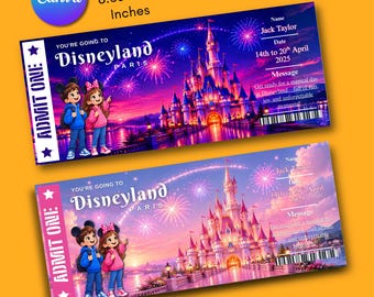 Billets Disneyland Paris à imprimer (princesse) | Modèle Canva Disneyland | Annonce surprise de voyage | Voyage à Disneyland Paris | Billets Disney