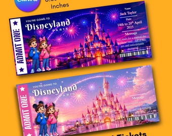 printable disneyland paris tickets princess | disneyland canva template | surprise trip reveal | disneyland paris trip | disney tickets