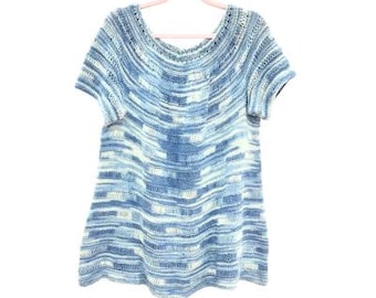 Hand Knit A-Line Blue Sweater XL–XXL | Arundina Tee Jessie Ostermiller | Araucania Copiapo Autumn Rain | Lightweight Knit Top