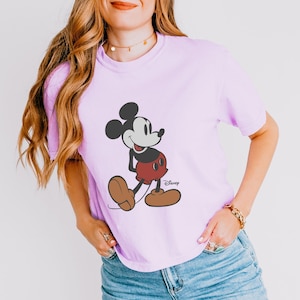 Pu&ograve; includere: T-shirt lilla chiaro con grafica di Topolino. Il personaggio dei cartoni animati &egrave; raffigurato in nero, rosso e marrone, con il logo Disney. La maglietta ha una vestibilit&agrave; comoda ed &egrave; adatta all'abbigliamento casual.