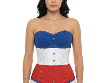 France Flag Corset Top - Blue White Red French Pride Outfit - Patriotic Corset for Festivals, Bastille Day, and Theme Parties - Tricolour