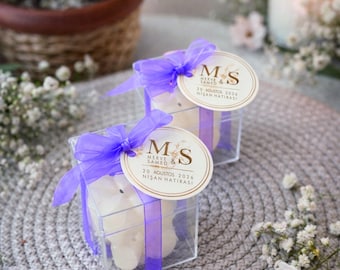 Candele a bolle bianche personalizzate e scatola di mica per matrimoni moderni, henné, fidanzamenti e compleanni.