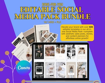 Editable Social Media Pack Bundle | 500+ Canva Templates with MRR & PLR