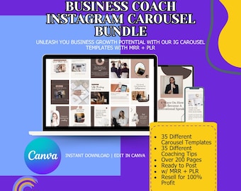 Business Coach Carousel Bundle | 35 Canva Instagram Templates with MRR & PLR