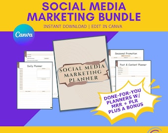 Canva Social Media Marketing Bundle | Done-For-You Planners (MRR + PLR) (Digital Download)