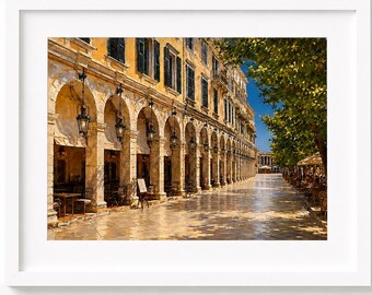Descarga digital / Lámina decorativa para pared de la galería comercial Liston Arcade de Corfú / Imprimible de la isla griega