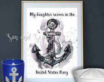 my daughter serves in the Navy watercolor print instant digital download 5 x 7 You Print