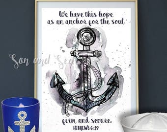 Anchor Hope watercolor print instant digital download 5 x 7 You Print