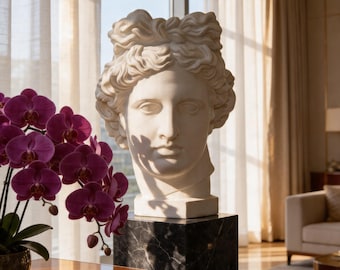Apollo Statue – Klassische Griechische Büste Skulptur I Handgefertigte Gips Kunst I Elegantes Wohndekor I Personalisiertes Geschenk I Höhe 40 CM