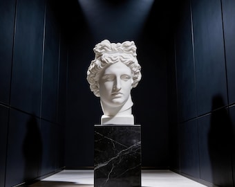 Apollo Statue – Klassische Griechische Büste Skulptur I Handgefertigte Gips Kunst I Elegantes Wohndekor I Personalisiertes Geschenk I Höhe 40 CM