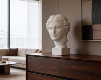 Venus Skulptur aus Gipskopf - Luxuriöses Wohndekor, personalisiertes Geschenk, griechische Göttin Büste, elegante ästhetische Innenstatue, handgefertigte Kunst