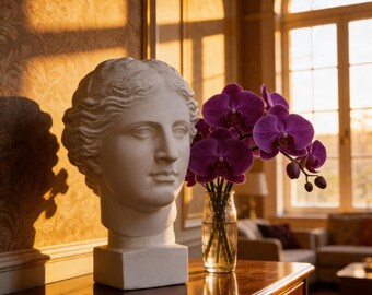 Venus Skulptur aus Gipskopf - Luxuriöses Wohndekor, personalisiertes Geschenk, griechische Göttin Büste, elegante ästhetische Innenstatue, handgefertigte Kunst