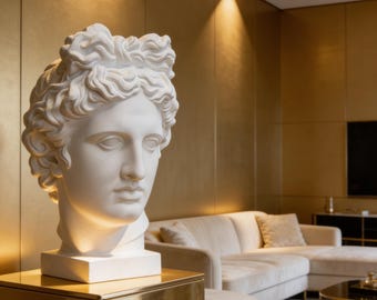 Apollo Statue – Klassische Griechische Büste Skulptur I Handgefertigte Gips Kunst I Elegantes Wohndekor I Personalisiertes Geschenk I Höhe 40 CM
