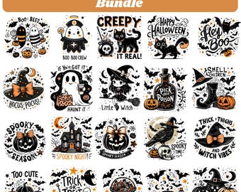 Funny Halloween Quotes PNG Bundle | Spooky Halloween Sublimation Designs | Ghost, Witch, Black Cat & Pumpkin PNG | Halloween Shirt PNG