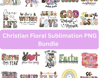 Watercolor Floral Christian Collection Clipart, Faith Quote Clipart, Floral Bible Verse Bundle Designs, Jesus PNG, Bible Verse Designs