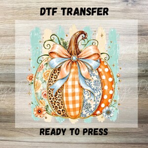Patchwork Pumpkin DTF Transfer | Vintage Floral Pumpkin Ready to Press | Coquette Fall Pumpkin Shirt Design | Blue & Orange Autumn Pumpkin |