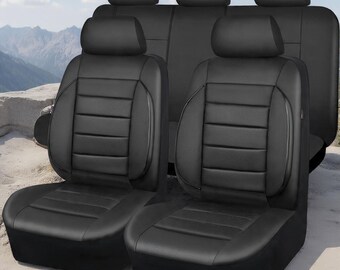 Leather Seat Covers Full Set, Universal Fit 3D Foam Back Support, Water Resistant, for SUV Sedan Van Airbag Compatible All Season