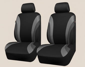 Front Car Seat Covers Set of 2, Sporty Black Gray Seat Covers, Airbag Compatible, Universal Fit for Cars SUV Truck Van