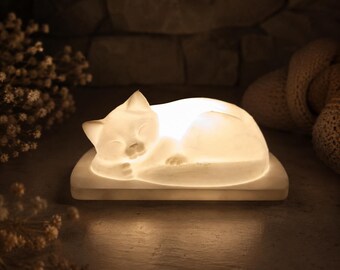 Schlafende Katze Nachtlicht | LED Teelichthalter | Handgefertigter 3D-Druck | Geschenk für Katzenliebhaber | gemütliche Deko
