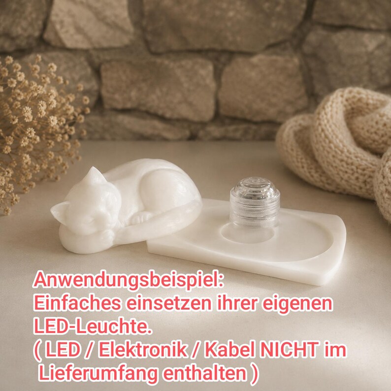 Schlafende Katze Nachtlicht | LED Teelichthalter | Handgefertigter 3D-Druck | Geschenk für Katzenliebhaber | gemütliche Deko Bild 3