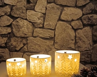 Winterwald LED Teelicht Hülle Set 3 teilig