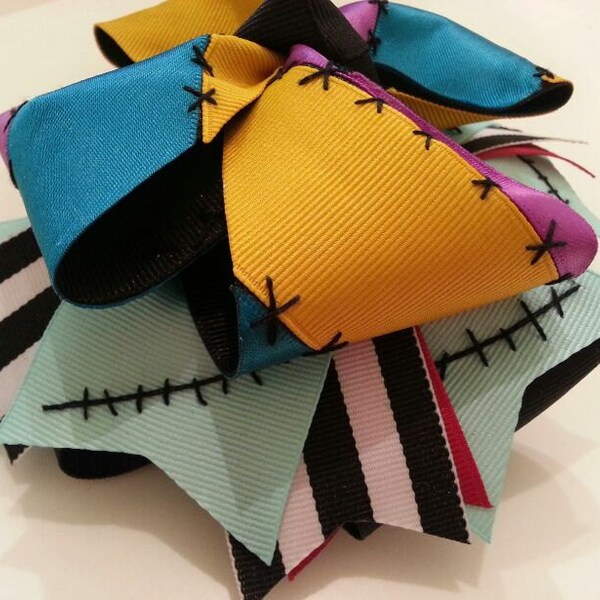 Sally Hair Bow:  Nightmare Before Christmas, Sally Finklestein, Halloween, Hand Embroidered