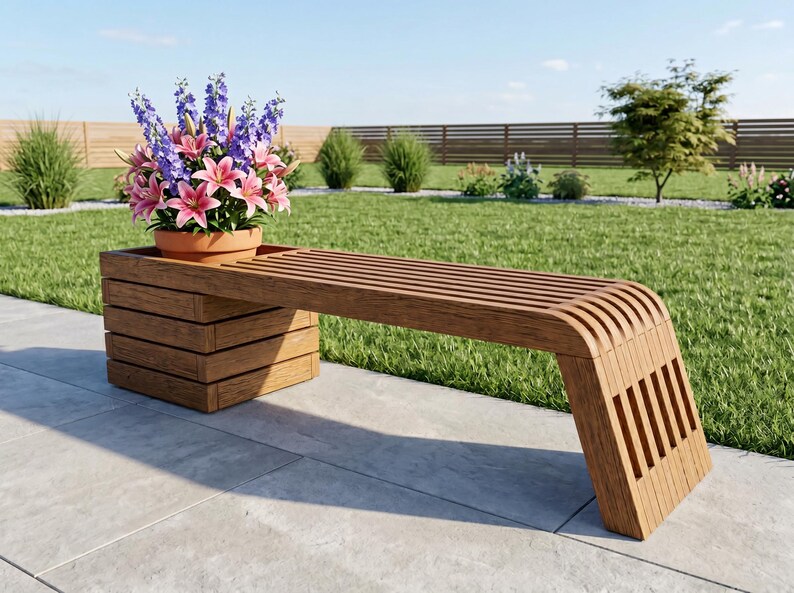 DIY Modern Garden Bench Plans With Built in Planter Box Woodworking ...