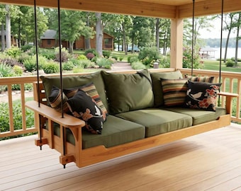 DIY Porch Bed Swing Woodworking Plans | Hanging Daybed Sofa Blueprint | Outdoor Covered Patio Furniture | Twin Mattress Size PDF Build Guide